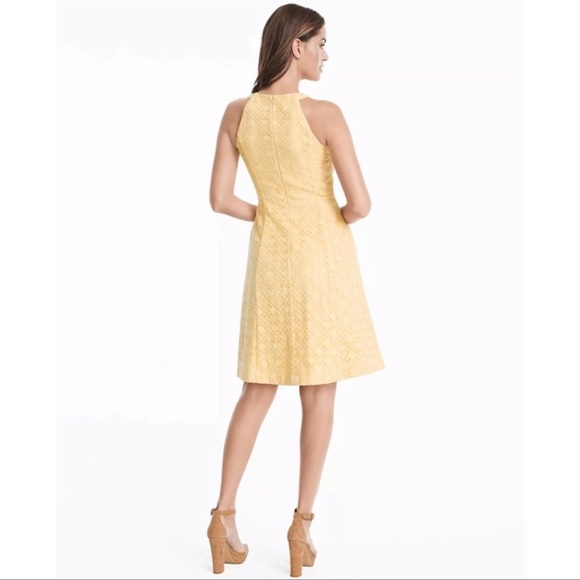 White House Black Market Yellow Lace Halter Dress - Picture 3 of 11